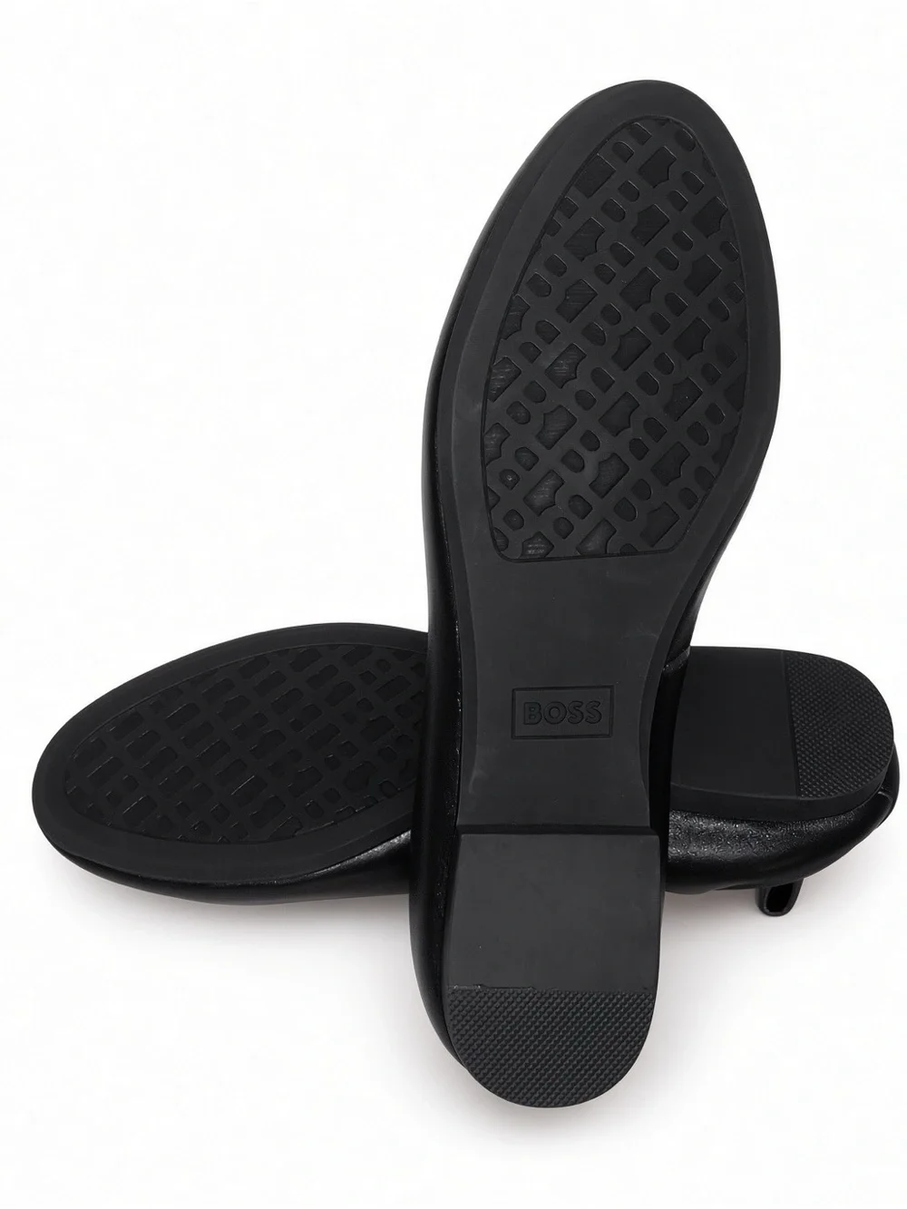 Hugo Boss Dasy Black Leather Logo Ballet Flats with Gold Emblem 6 NWB